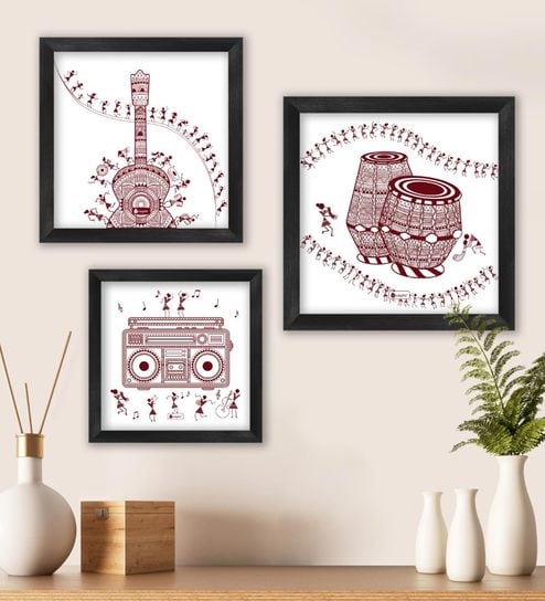 White Wood Framed Art Print Set of 3