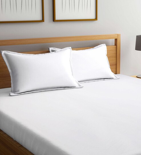 Buy White Wrinkle Free 100 Cotton 425 Tc Pillow Cover Set Of 2