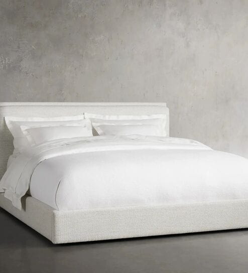 Whitelush Linen King Size Bed with Hydraulic Storage in White Colour