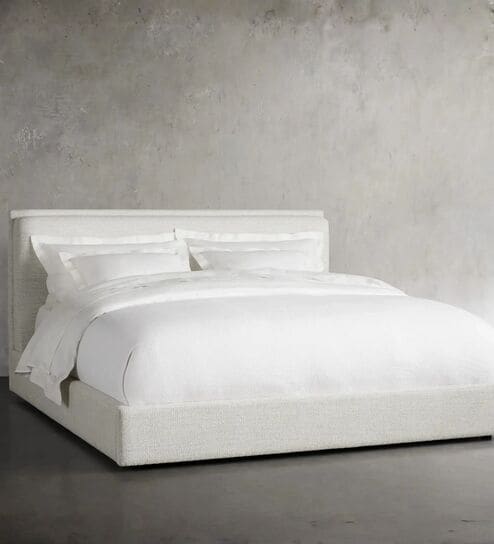 Whitelush Linen King Size Bed in White Colour