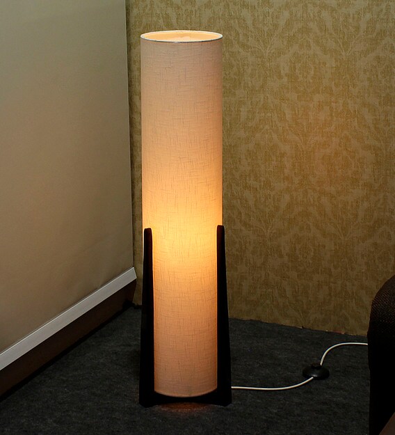 Buy White Fabric Shade Floor Lamp with Brown Base by Craftter Online