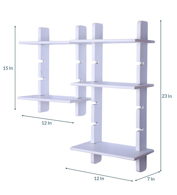 Buy Engineered Wood Ladder Floating Wall Shelf in White Colour by