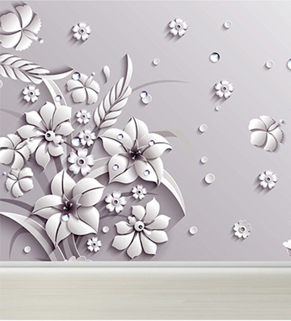 Buy White Non Woven 3d Flowers Wallpaper By Zara Online 3d Wallpapers Furnishings Home Decor Pepperfry Product