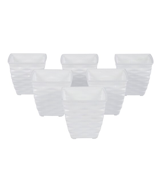 Buy White Plastic Planter Set Of 6 By Meded Online Desk Pots Pots & Planters Home Decor