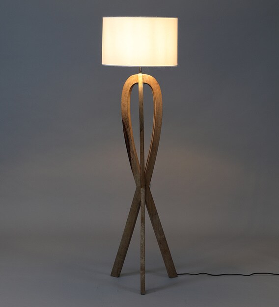 Buy White Shade Floor Lamp with Wood Base By Sapphire Online Modern