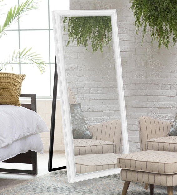 Buy Pine Wood Full Length Mirror in White colour by Elegant Arts & Frames Online Full Length