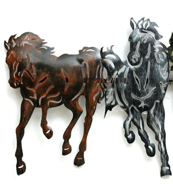 Buy Wrought Iron Running Horse In White With LED Wall Art By Decocraft