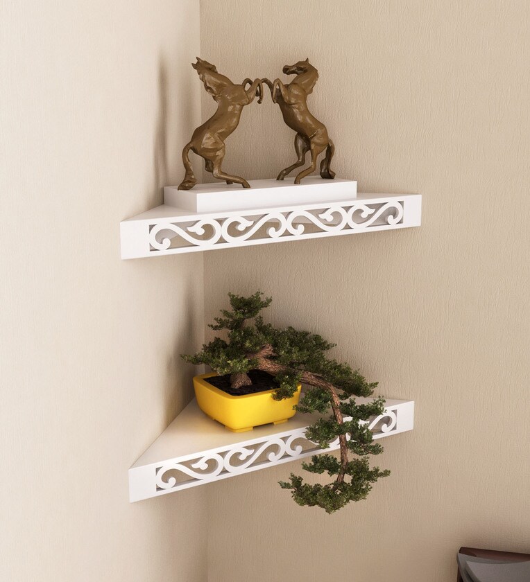 Buy Engineered Wood Corner Wall Shelves in White Colour by Home Sparkle Online Corner Wall