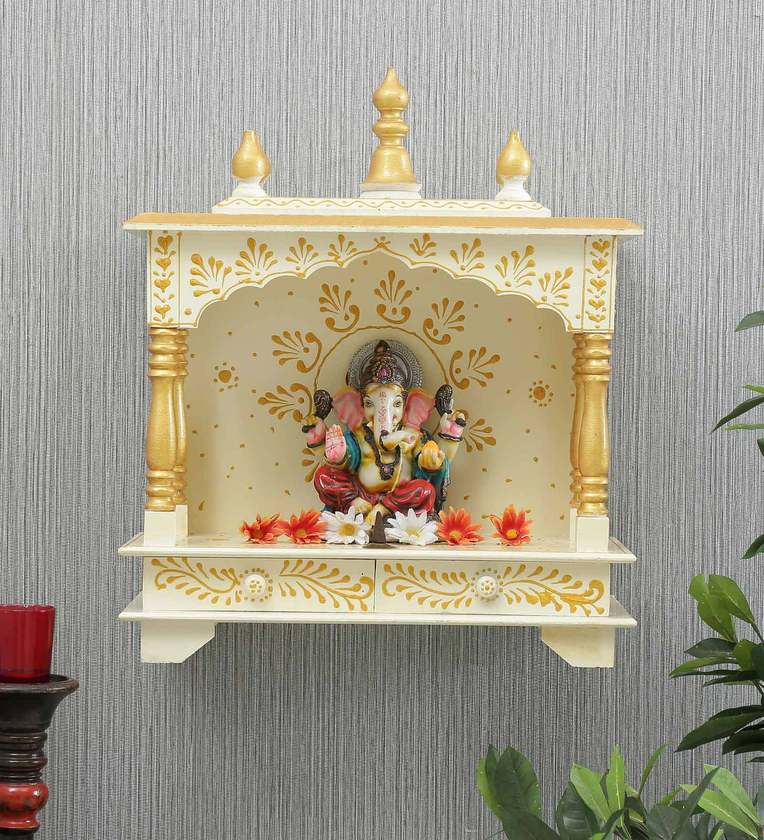 Buy White Sheesham Wood Pooja Mandir Without Door By D Dass Online ...