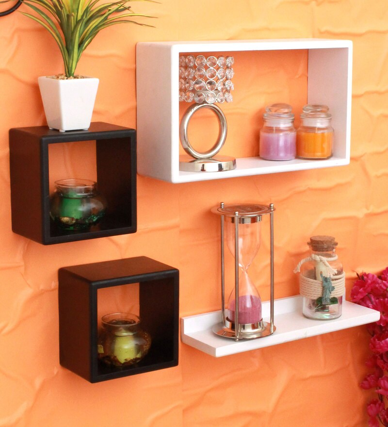 Buy Set of 4 Engineered Wood Wall Shelf in White Colour by Home Sparkle