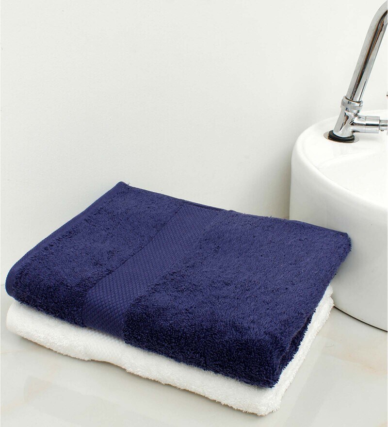 navy blue and white bath towel set