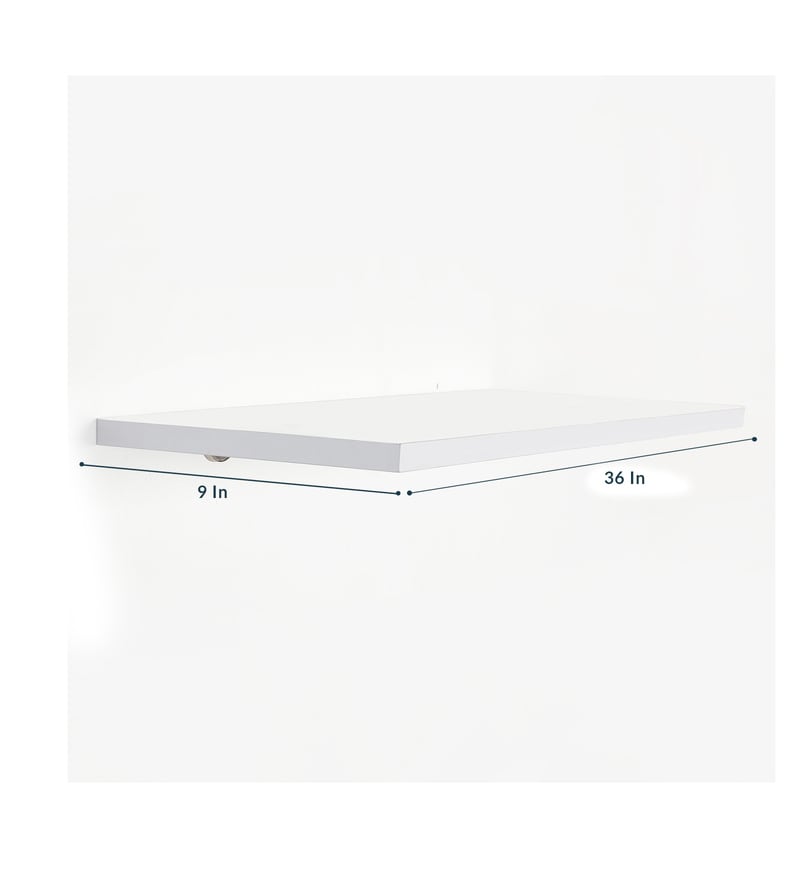 Buy Solid Wood Floating Wall Shelf with Bright Nickel Brackets in White
