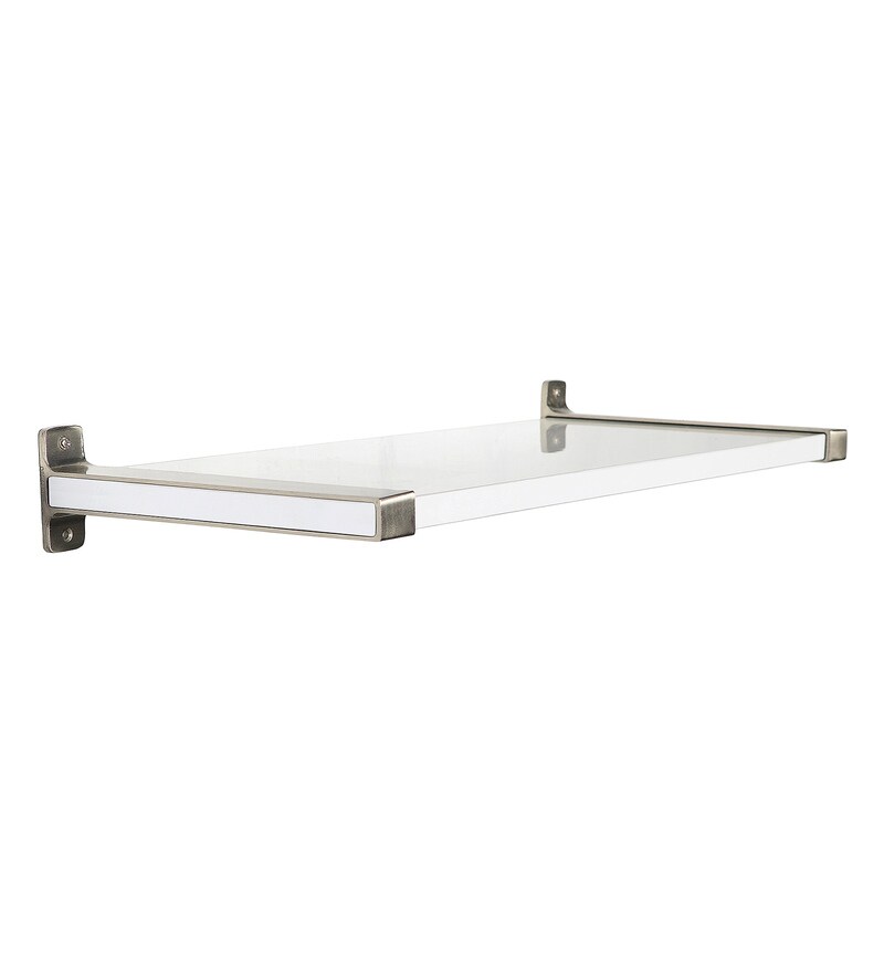 Buy Solid Wood Fixed Bracket Wall Shelf with Satin Silver Brackets in