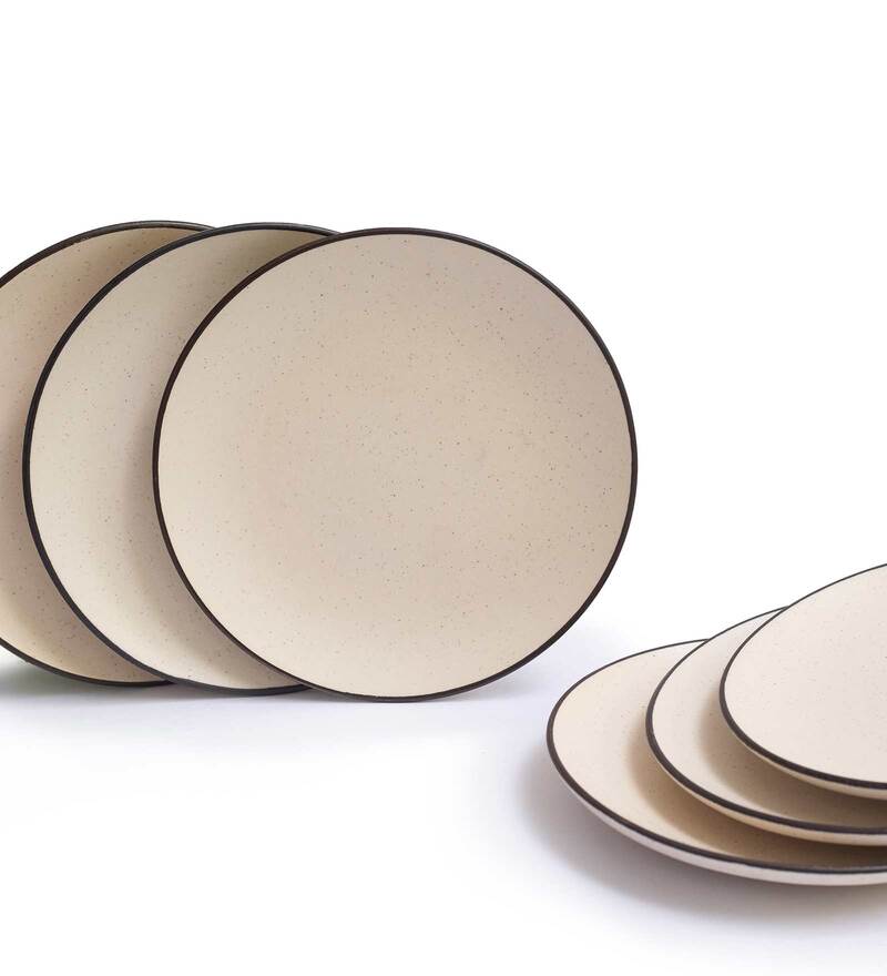 Buy White 10.5 Inch Ceramic (Set of 6) Dinner Plate by Lupaava Online