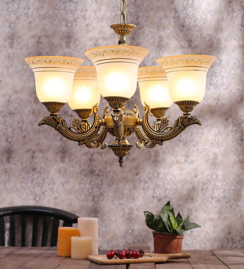 Buy White and Gold Glass Chandelier by Aesthetic Home Solutions Online ...