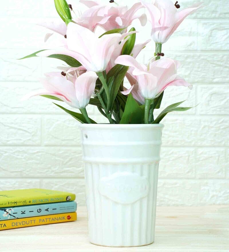 Buy White Ceramic Floor Planter By Gold Dust Online - Floor Planters ...