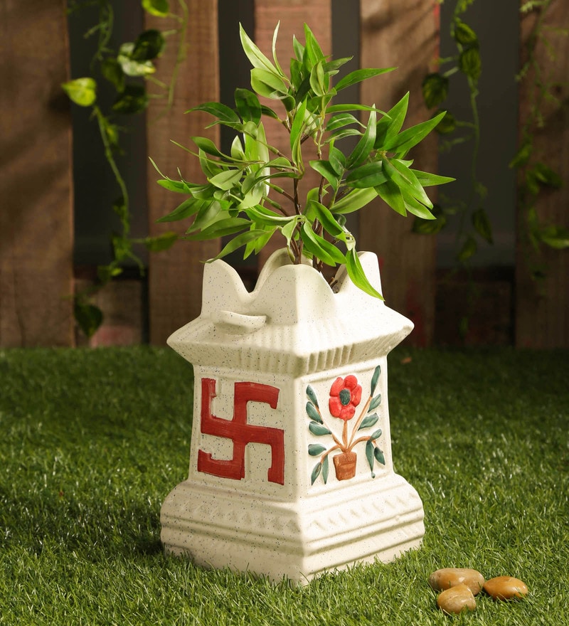 Buy White Ceramic Tulsi Planter Pot By Culstreet Online