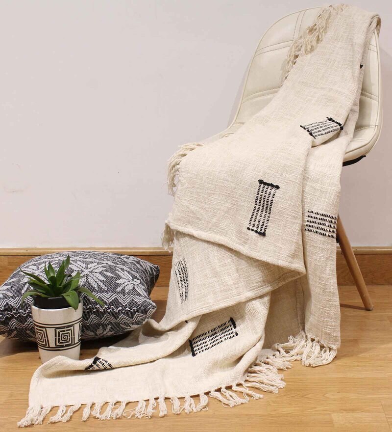 Buy White Cotton 60 X 50 Inches Throw By Ambadi Online Sofa Throws