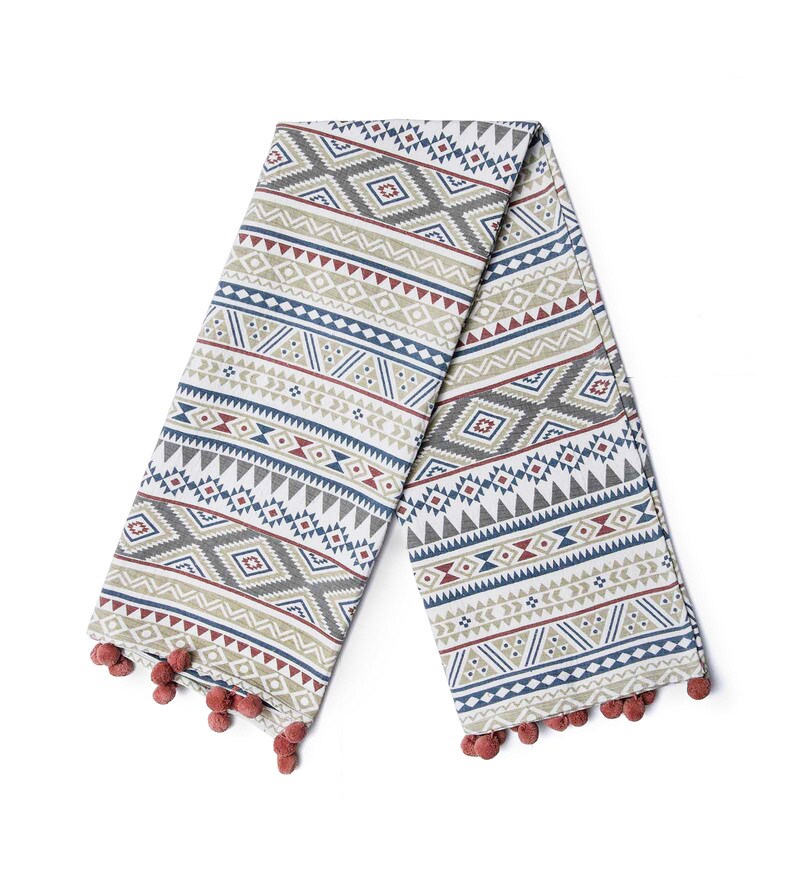 Buy White Cotton Printed 60 x 50 Inches Throw by Ode & Cleo Online