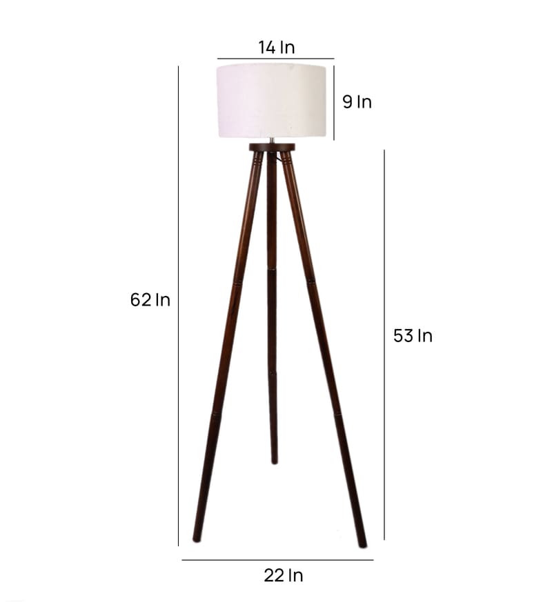 Buy White Cotton Shade Tripod Floor Lamp with Walnut Base by Pristine
