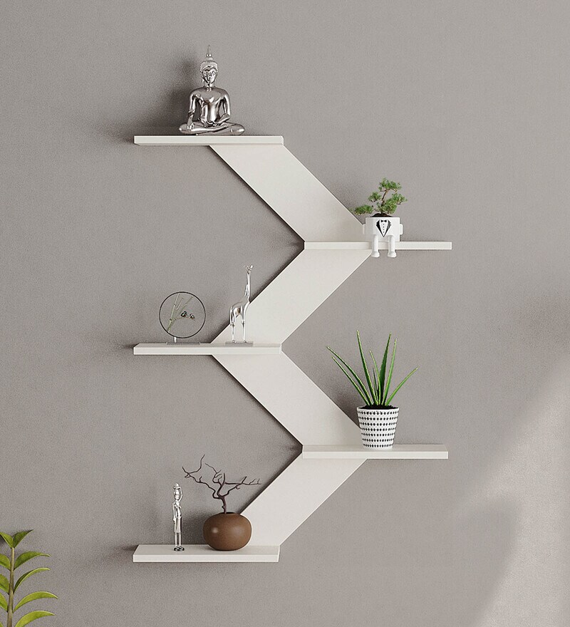Buy White Engineered Wood Astrella Floating Wall Shelf by Bluewud Online Modern Wall Shelves