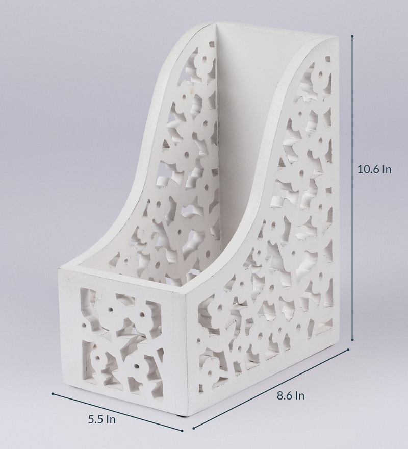 Buy White Engineered Wood Decorative Hand Crafted Magazine Holder by ...