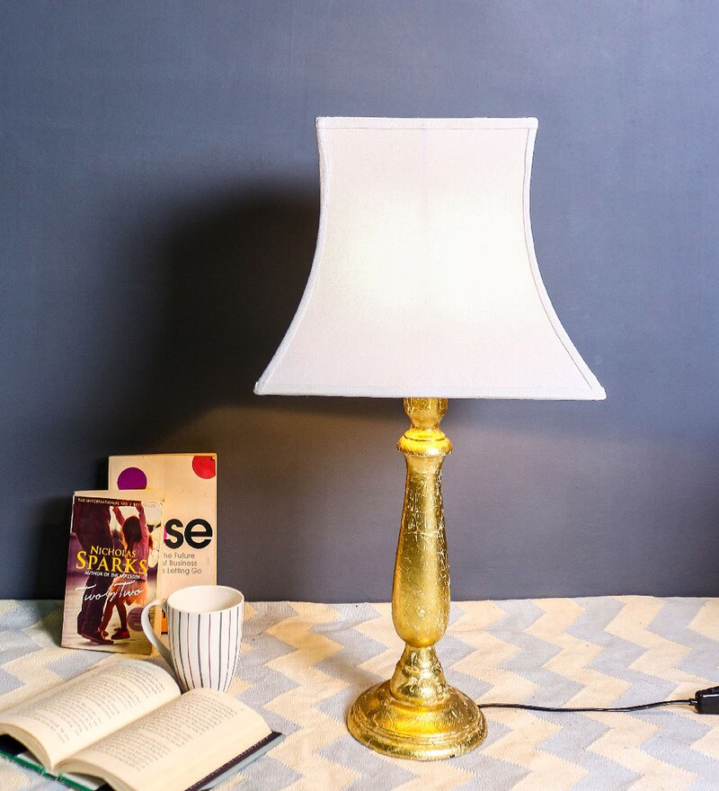 Buy White Fabric Shade Table Lamp with Gold Base by Grated Ginger