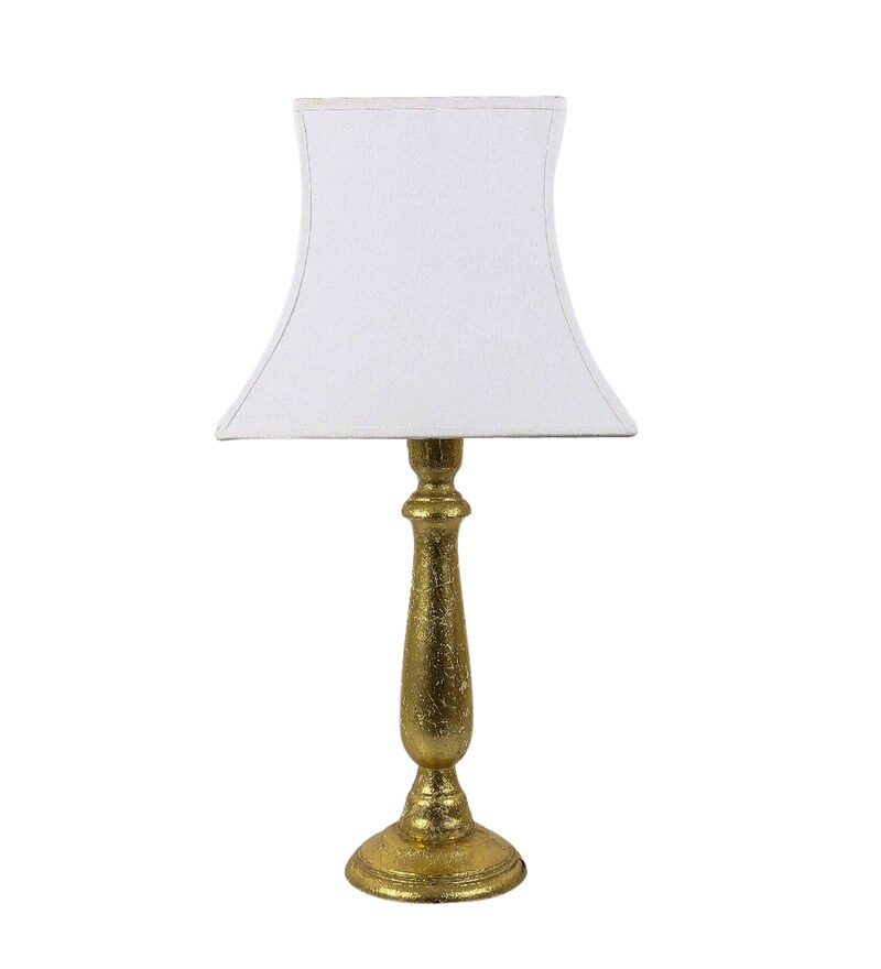 Buy White Fabric Shade Table Lamp with Gold Base by Grated Ginger