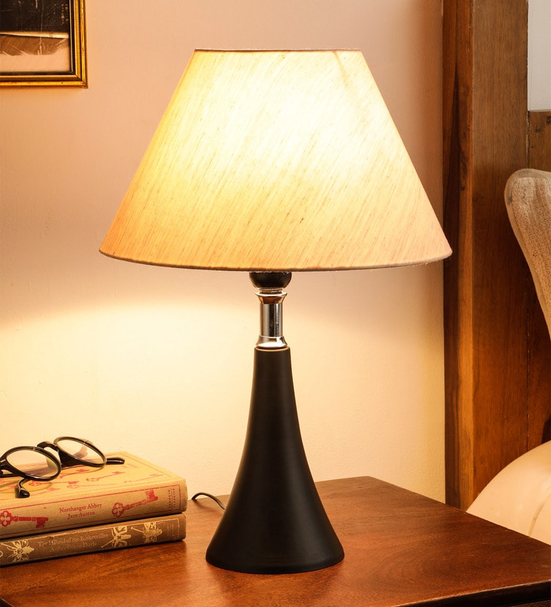 Buy White Fabric Shade Table Lamp with Brown Base by Foziq Online ...