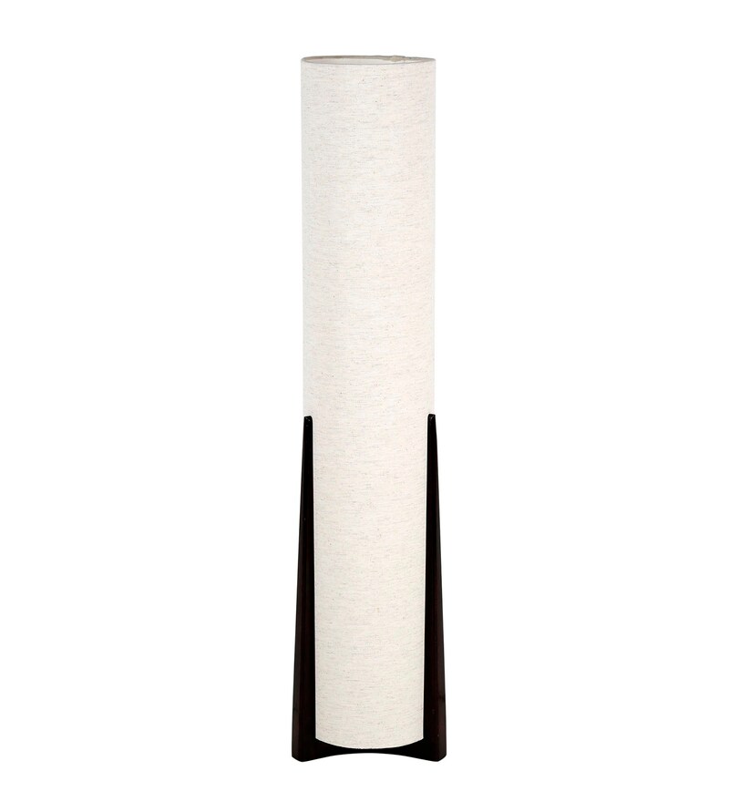 Buy White Fabric Shade Floor Lamp With Brown Base By Craftter Online