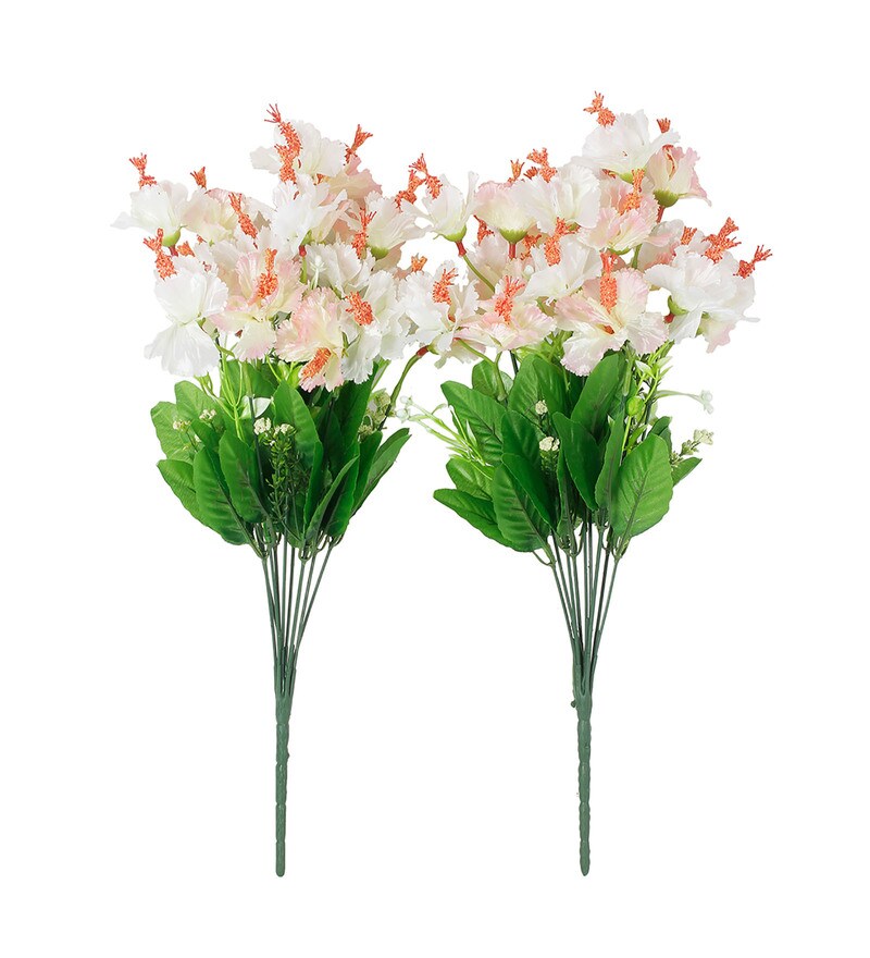 Buy White Fabric Habicicus Artificial Flower, Set Of 2 By Fourwalls