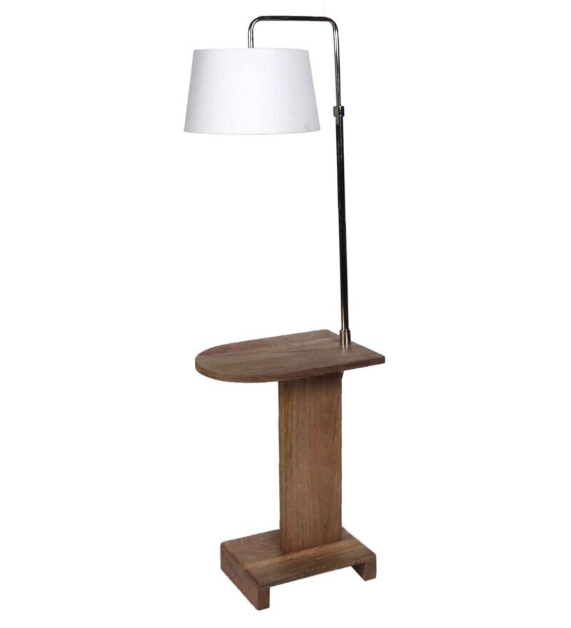 Buy White Fabric Shade Floor Lamp With Brown & Nickel Base By Sapphire