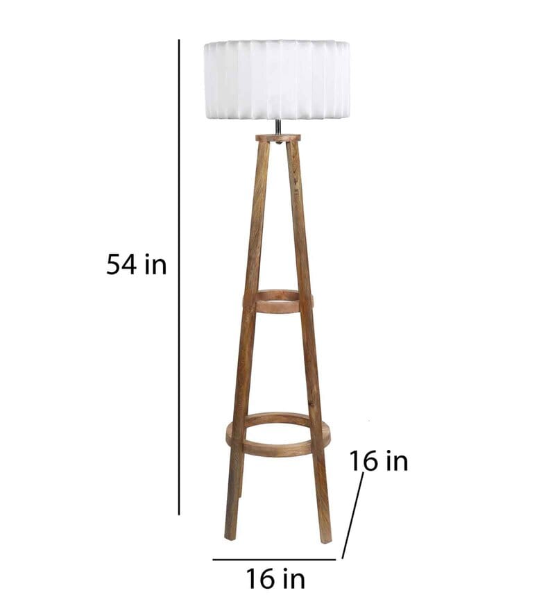 Buy Daisy White Fabric Shade Club Floor Lamp With Wood Base By Sapphire
