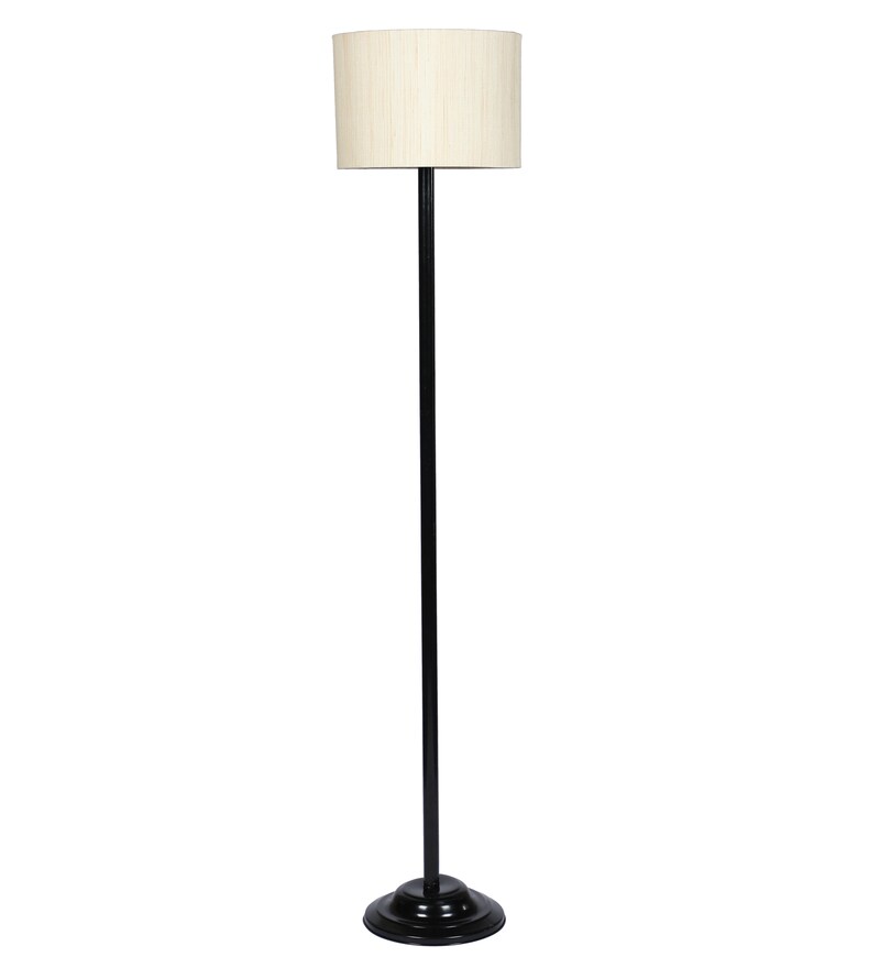 Buy White Fabric Shade Floor Lamp with Black Base by Tu Casa Online