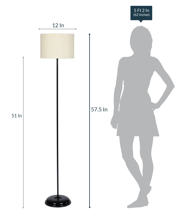 Buy White Fabric Shade Floor Lamp With Black Base By Tu Casa Online