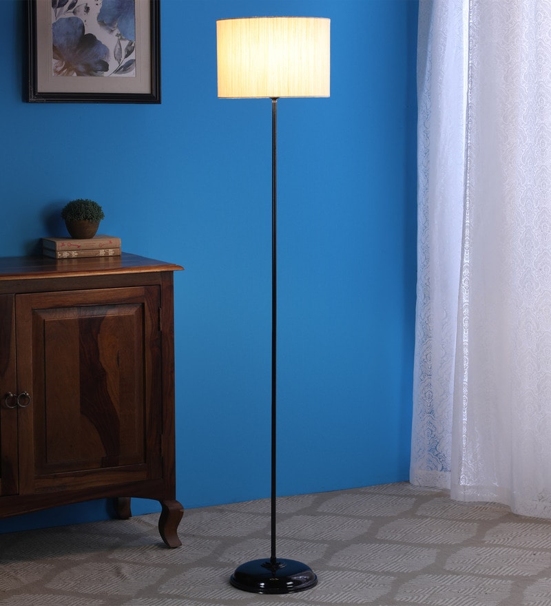 Buy White Fabric Shade Floor Lamp With Black Base By Tu Casa Online