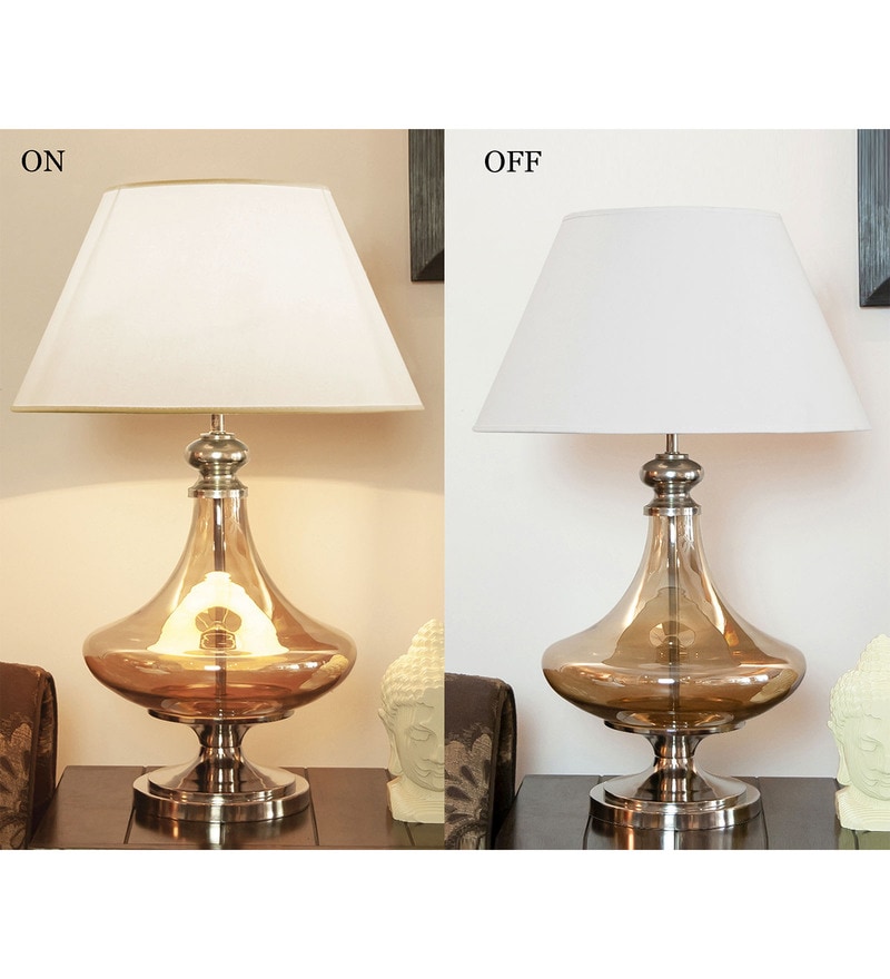 Buy White Fabric Shade Table Lamp With Gold Base By Kapoor E