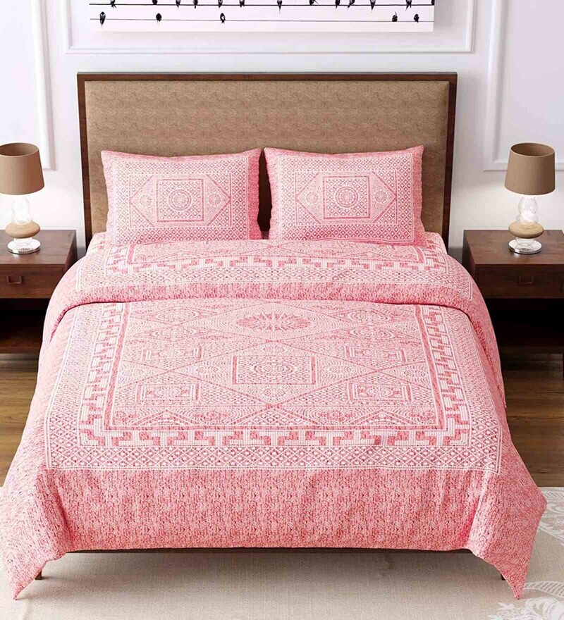 Buy Pink Traditional 240 Tc Cotton King Size Bedsheet With 2 Pillow