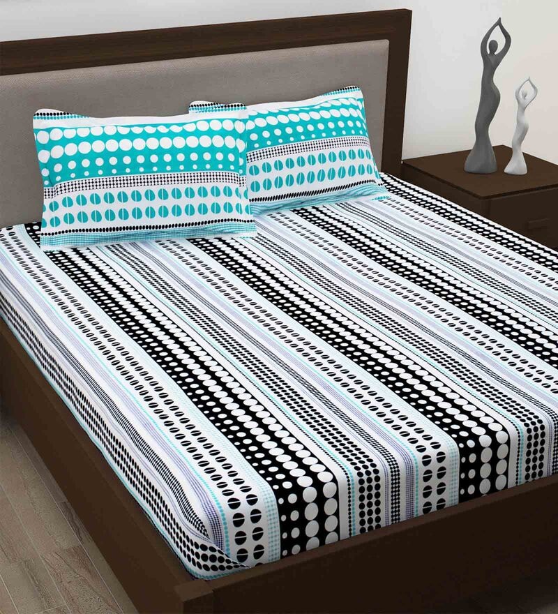 Buy Multicolor Striped 186 TC 100 Cotton Double Queen Size Bedsheet