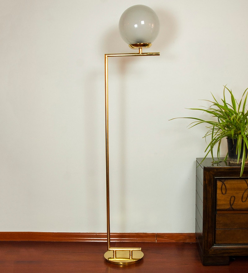Buy White Glass Shade Floor Lamp With Gold Base By Kapoor E