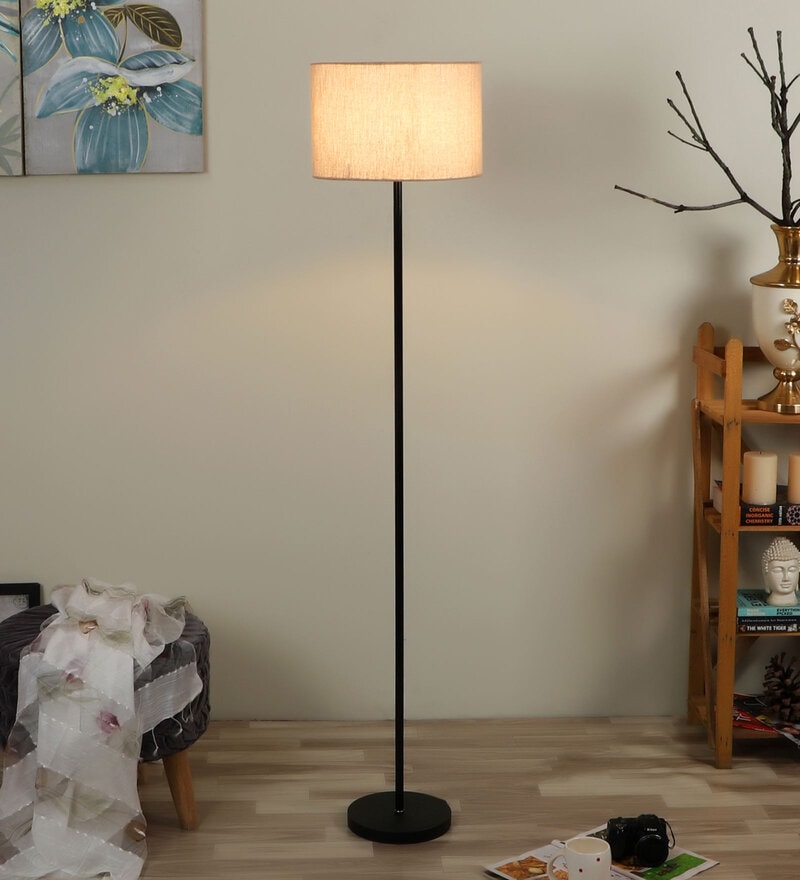 Buy White Jute Shade Club Floor Lamp With MDF Base By Pristine ...