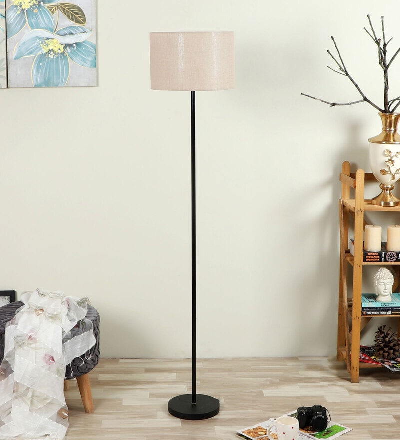 Buy White Jute Shade Club Floor Lamp With MDF Base By Pristine ...