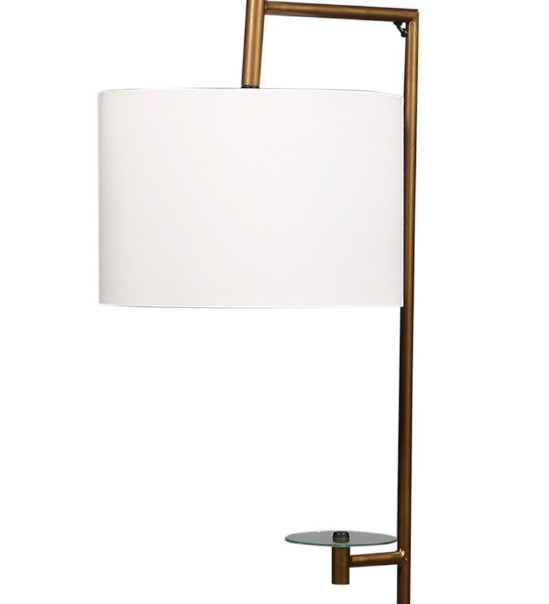 Buy White Fabric Shade Floor Lamp with Gold Metal Base By Lal10