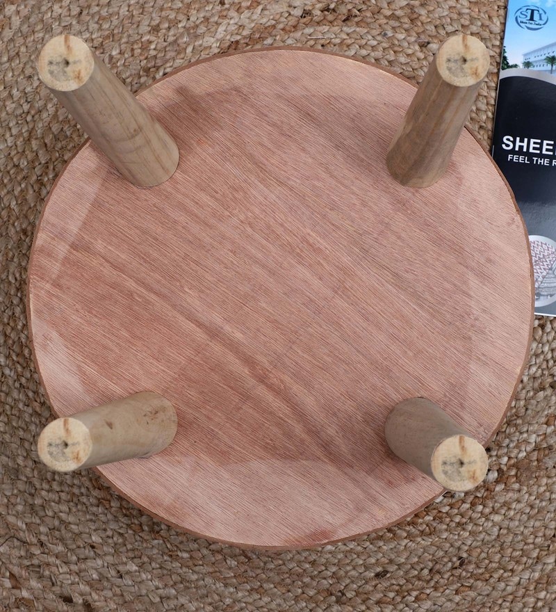 Buy Jute Braided Puffy Stool in White and Natural Colour by Sheen Decor