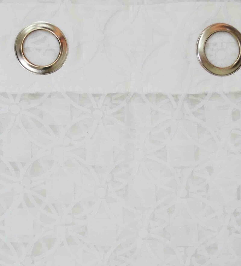 Buy White Polyester Geometric 7ft Sheer Eyelet 2 Pcs Door Curtains by R