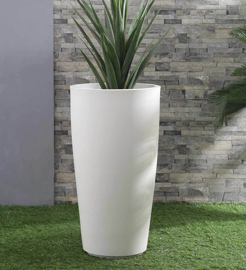 Buy White Polymer Round Shaped Large Planter by Yuccabe Italia Online