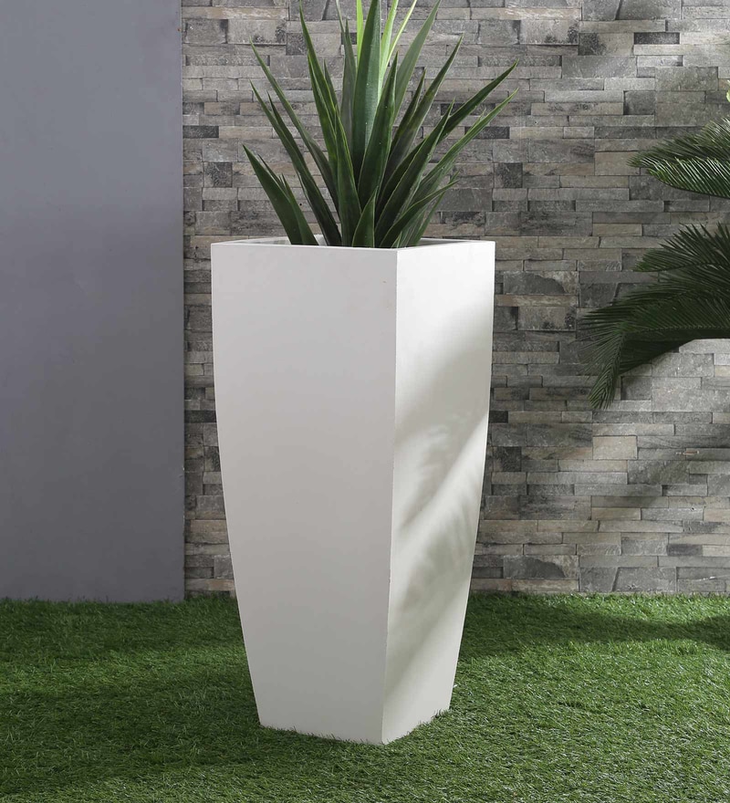 Buy White Polymer Square Shaped Large Planter by Yuccabe Italia Online ...