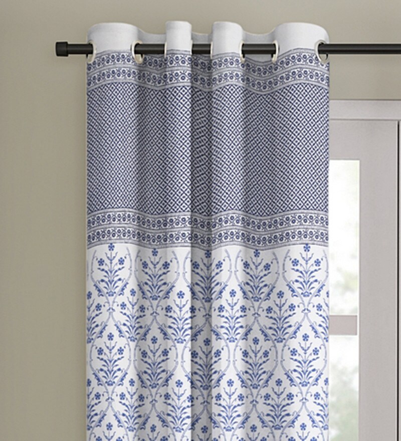 Buy White Cotton Semisheer 9 Feet Eyelet Curtain (1 Piece) by Rajasthan