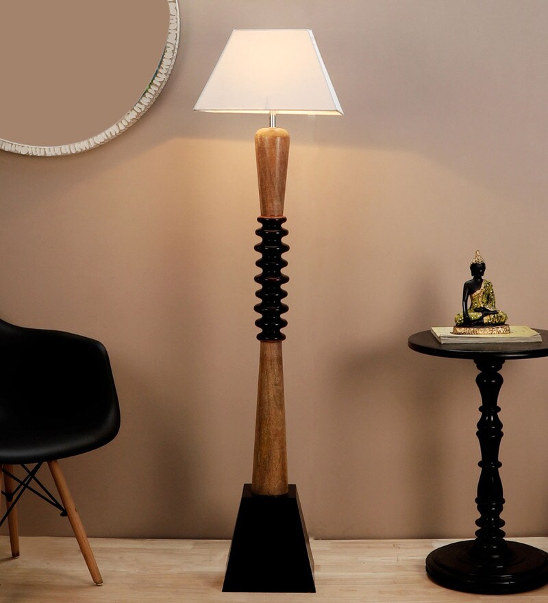 Buy White Shade Floor Lamp With Mango Wood Base By The Lighting Hub