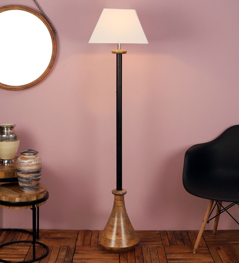 Buy White Shade Floor Lamp With Wood & Metal Base By The Lighting Hub